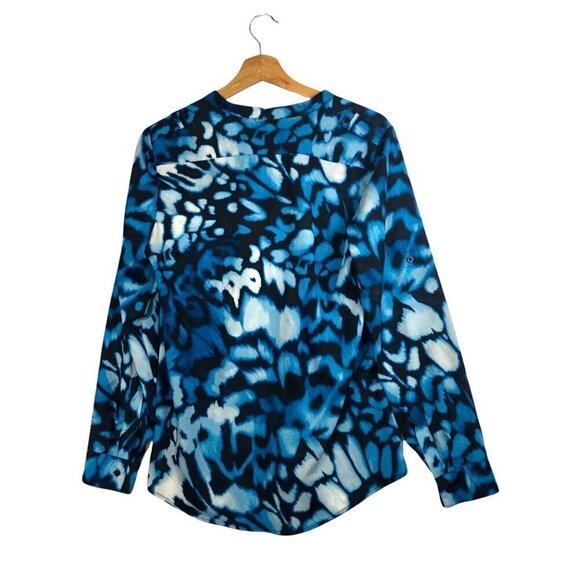 𝅺CALVIN Klein Black & Blue Tie Dye Long Sleeve Button Down Top size Small - Picture 2 of 8